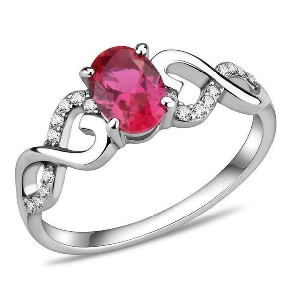Oval 1.00ct Ruby Topaz Heart Infinity Ring - Picture 1 of 1